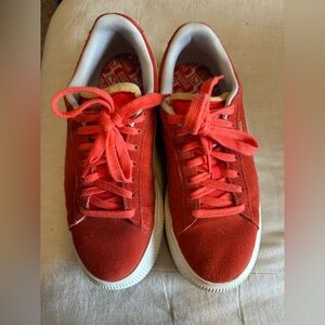 Puma Red Mayu Suede Platforms 10.5
